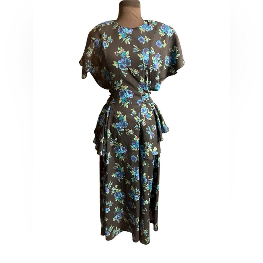 Vtg On The Rocks Californian 70s Sheer Floral Maxi Dress 8 Boho Peplum Romantic